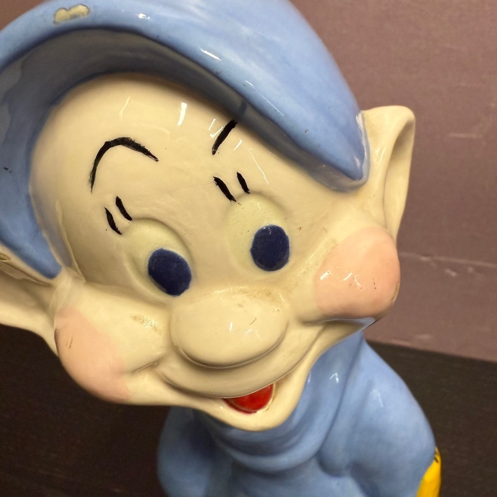 Vintage Walt Disney Production Blue Dopey Dwarf Ceramic Figurine Snow White - Picture 2 of 15